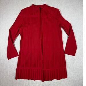 Misook Women Small Red Open Front Long Sleeve Knit Cardigan Sweater Casual Layer